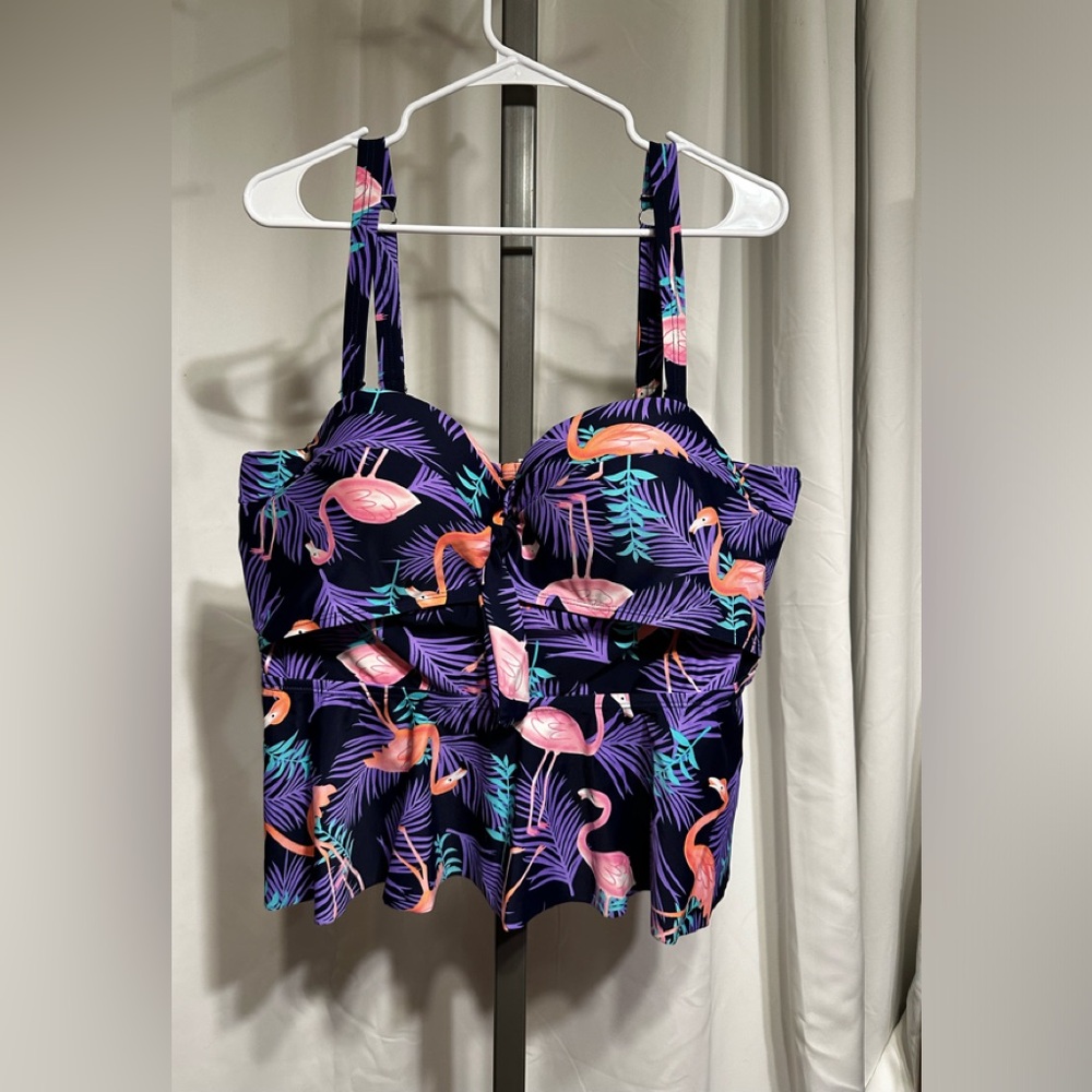New 2 PC Set Flamingo Shelf Bra Tankini Swim Set